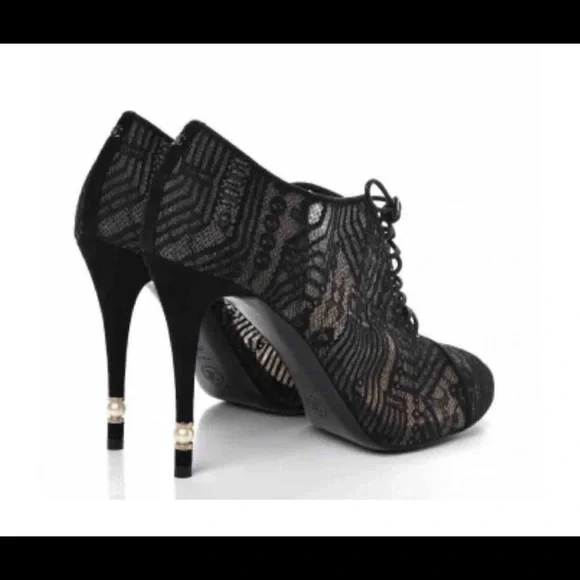 Chanel short boot bootie black lace mesh size 41/10. - Picture 3 of 9